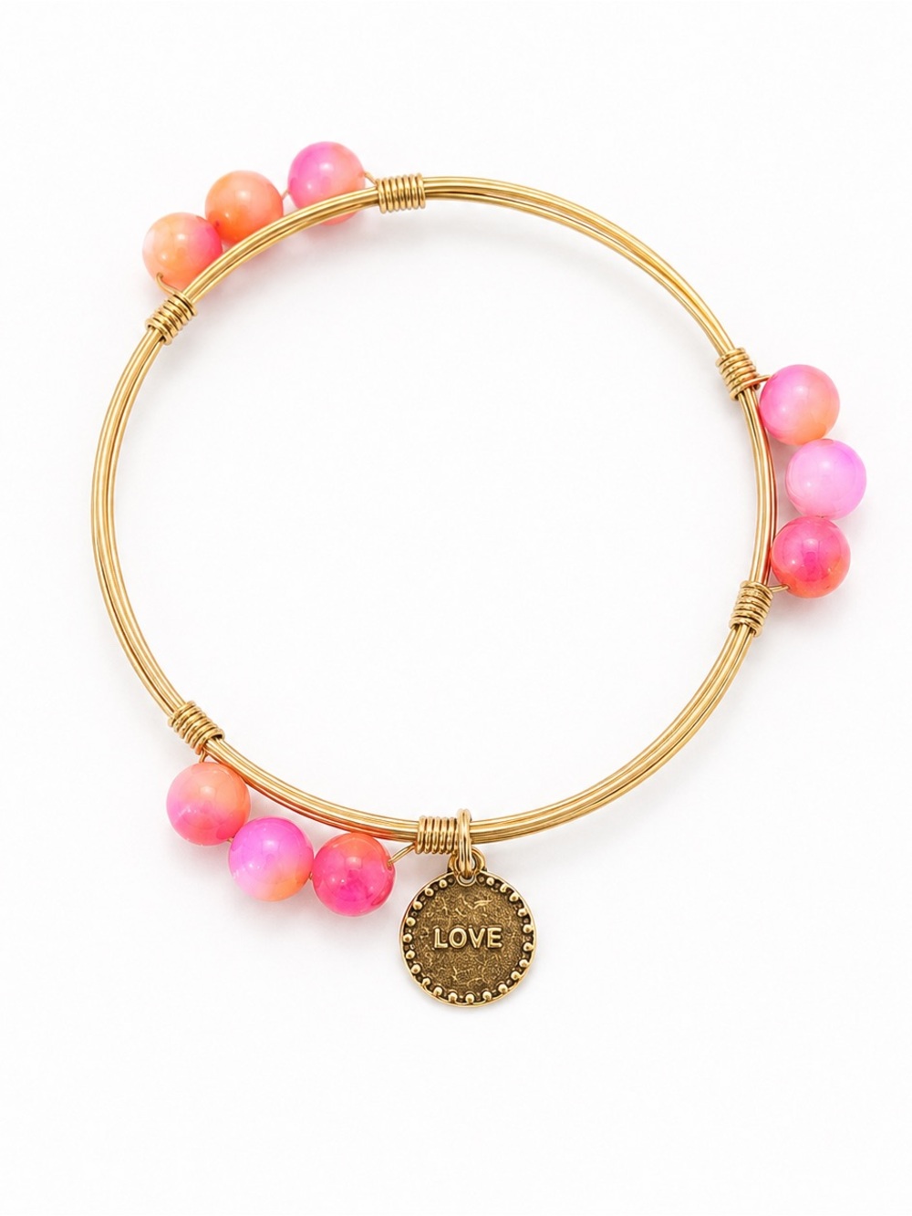Pink beaded wire love bracelet